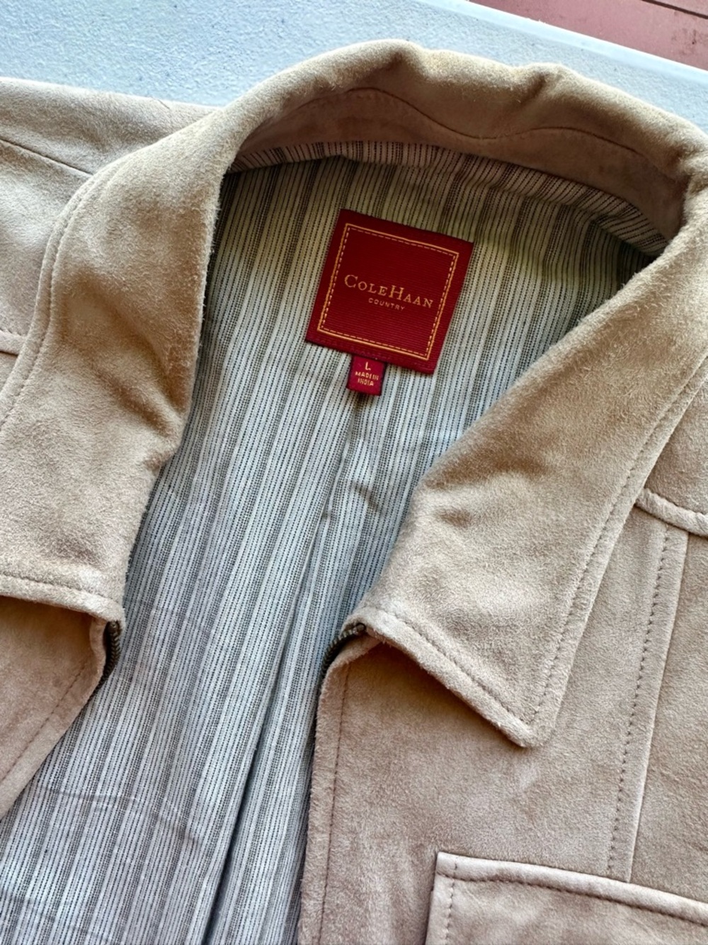 Cole Haan Beige Field Jacket Zip Closure Flap Pockets Heavyweight Men's L - Picture 8 of 11